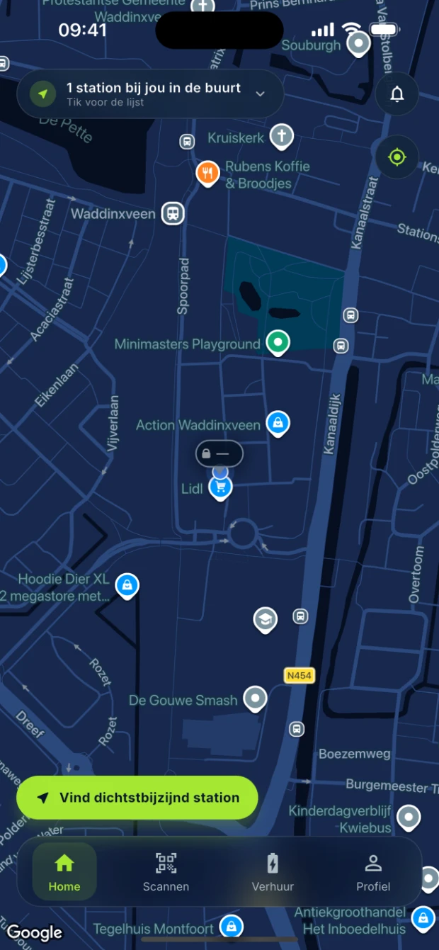 Map screen in the Airvall app showing terminals nearby