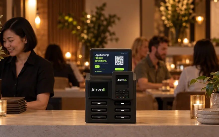 Sfeerbeeld: een Airvall-terminal op de balie van een restaurant